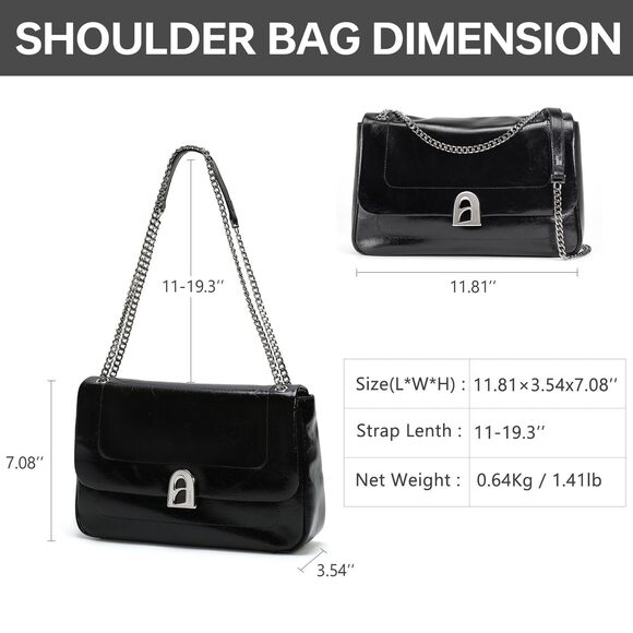 6851 LA FESTIN Designer Purse , Black Leather Shoulder Bag with Silver